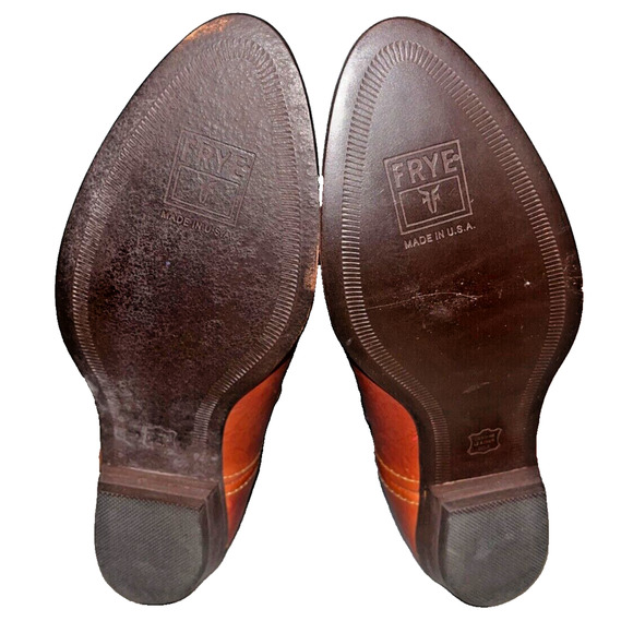 Frye Cowboy Boots Denim Brown Leather Silver Buckles Vintage Sz 8 RARE Deadstock - Picture 13 of 13